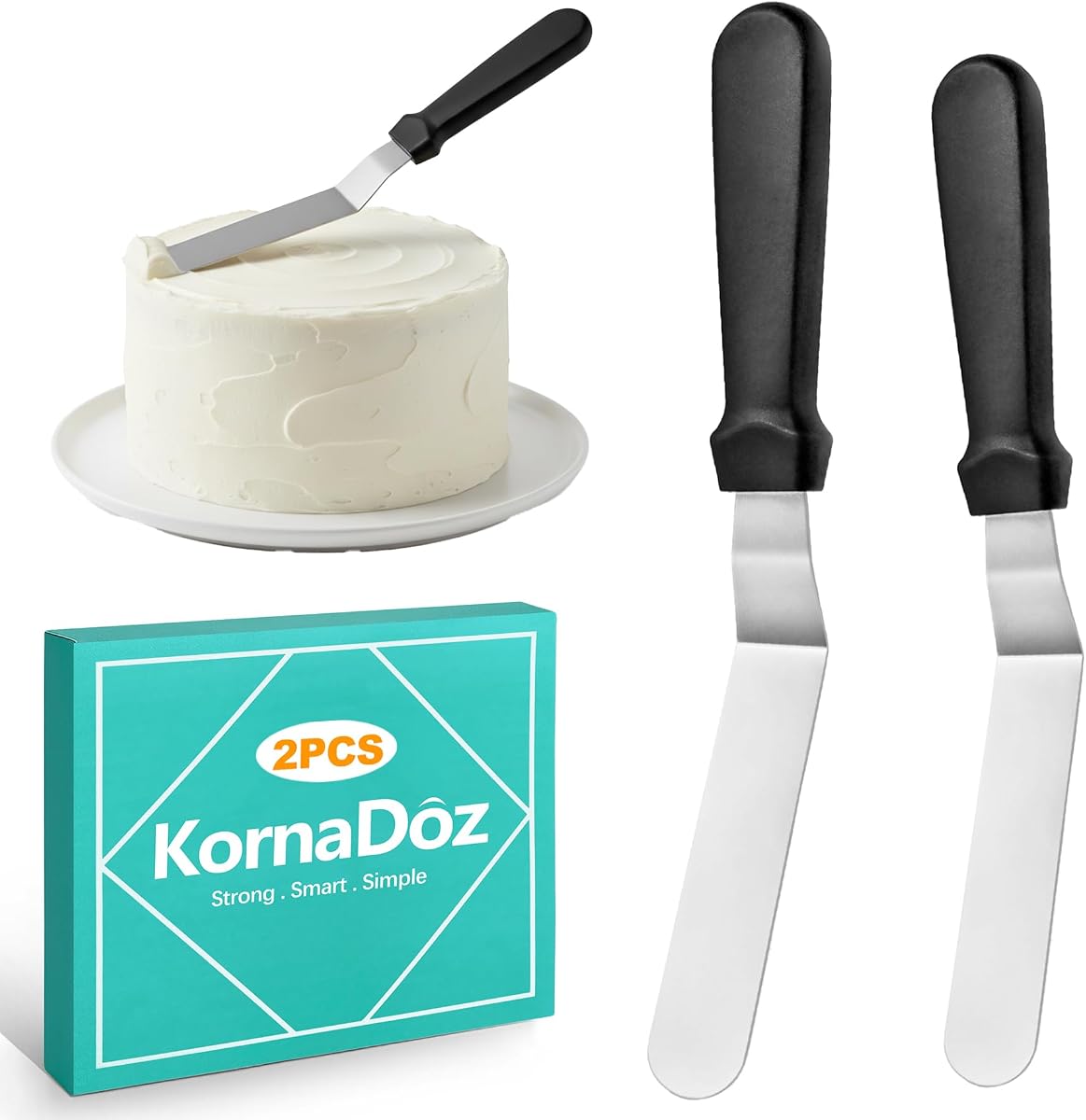 Juego de espátulas para glaseado en ángulo de 2 piezas (6" y 8"), espátulas acodadas de acero inoxidable con mango ergonómico para decorar y glasear pasteles sin esfuerzo