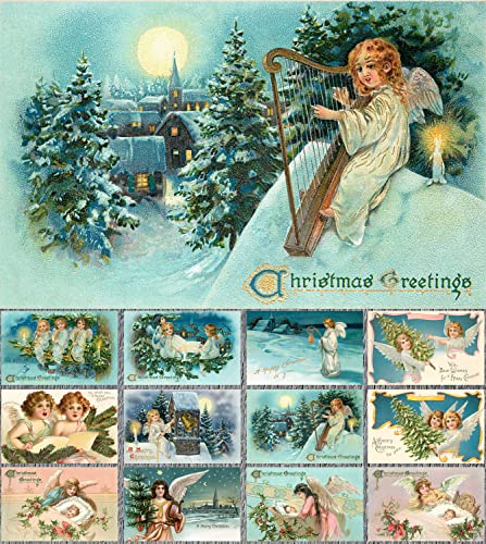 Image of PIXILUV CHRISTMAS ANGELS (Pack of 12) Notecards Small Greeting Cards # Holy Angels Christmas Greetings and Cheer ~ Vintage Christmas Postcards Reprint