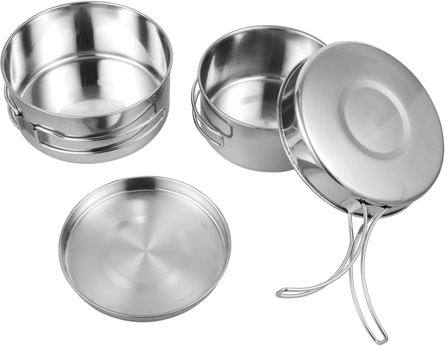 balacoo 1set Portable Stainless Steel Camping Cookware Outdoor Cooking Lightweight and Compact Camping Pots and Pans for Hiking Picnic and BBQ