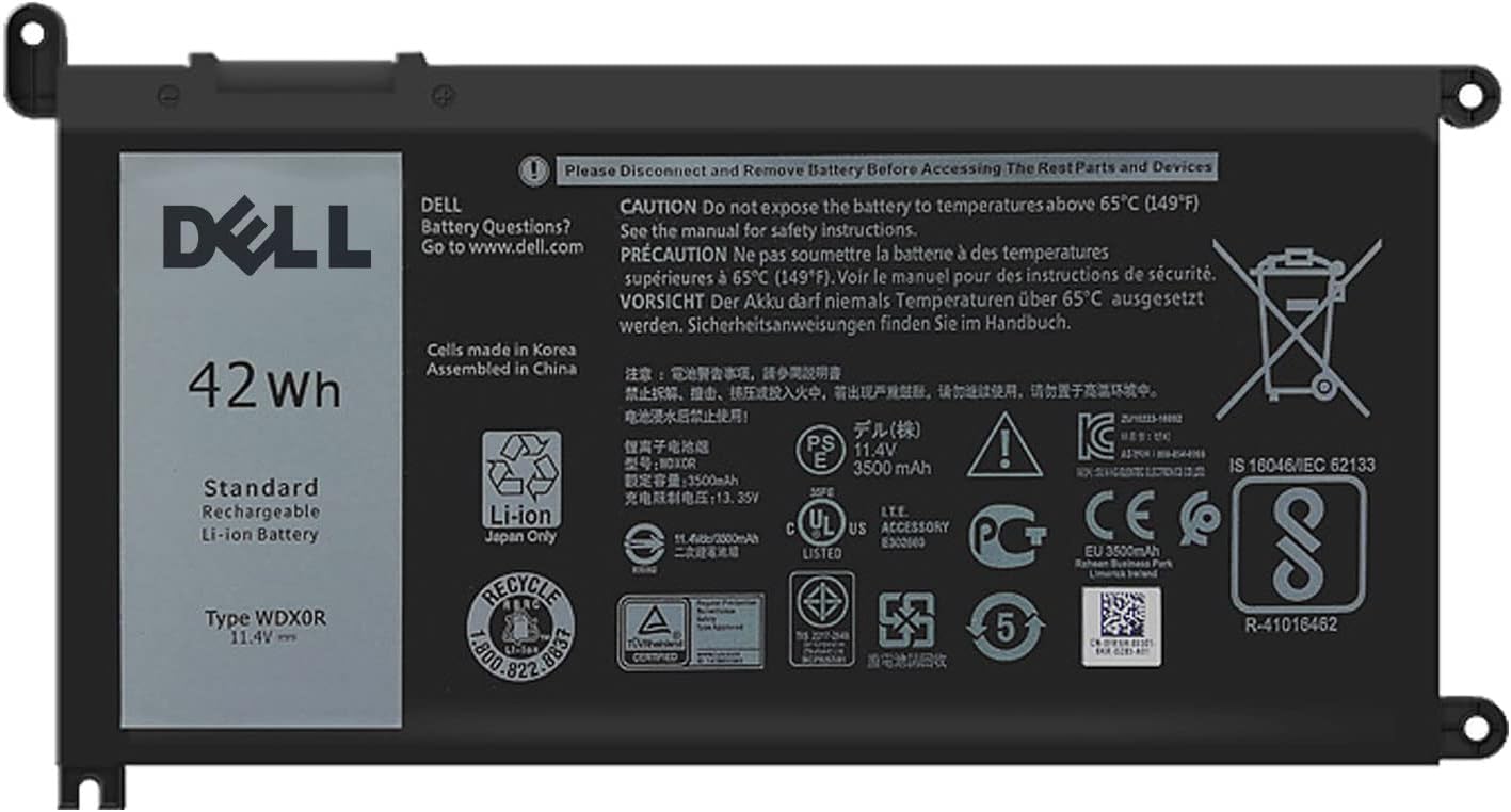 DELL WDX0R Notebook Battery for Dell Inspiron 15 7579 7573 7560 7569 7570 5565 5567 5568 5570 5578 5579 7586 13 7368 7378 5368 5378 5379 17 5765 5767 5775 Latitude 3490 3590 P66F P58F P32E11.4V 42Wh