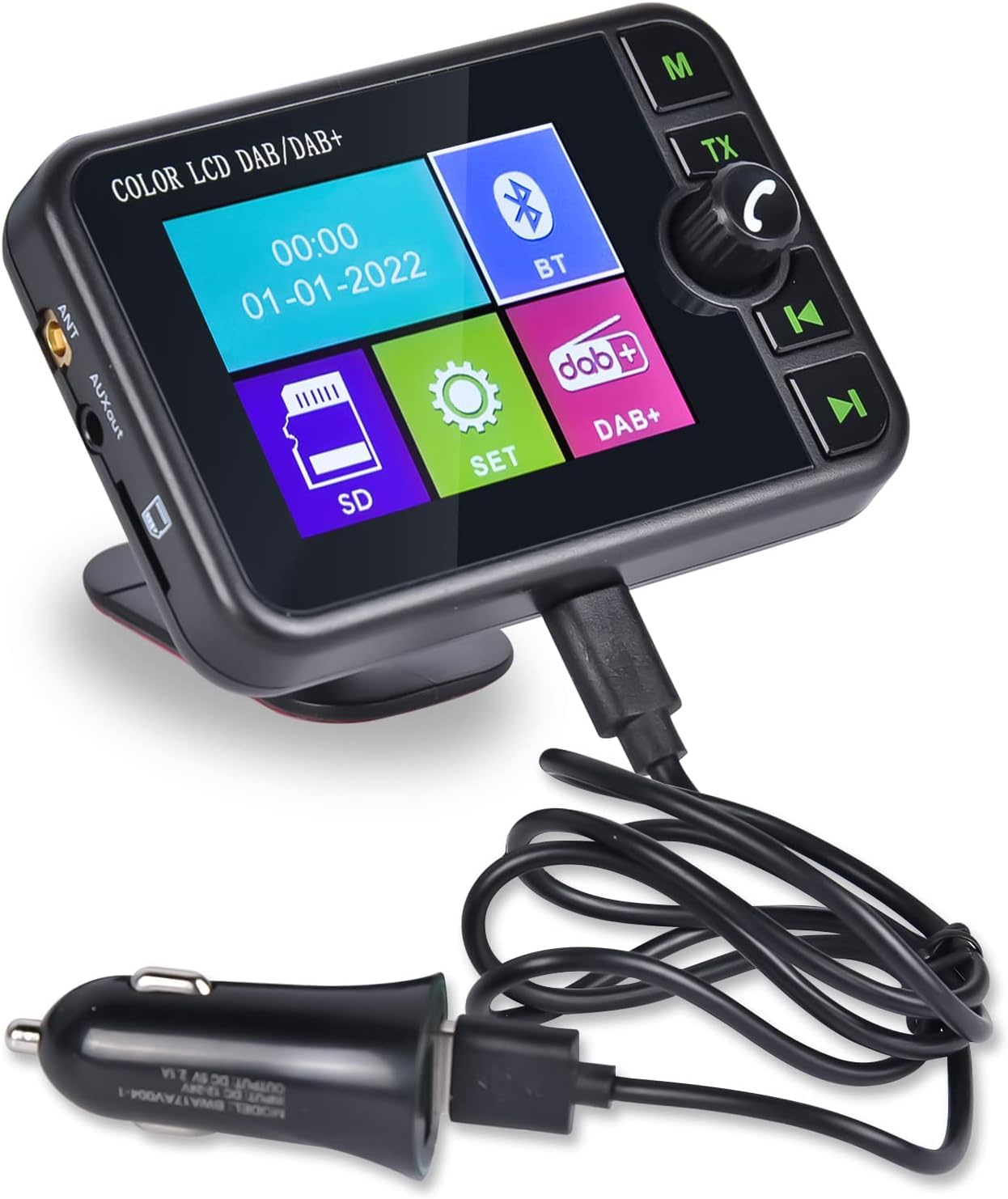 Hikity Dab/Dab+ Adaptador Radio 2,4" LCD BT Transmisor FM | Portátil. Manos Libres. Receptor Digital DAB. TF/AUX. Para Coche y Casa