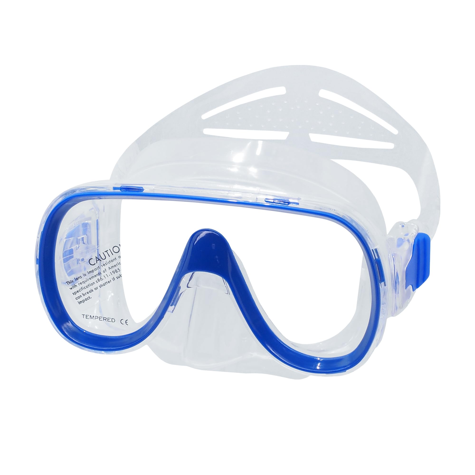 SAEKODIVE Kids Snorkeling Set - Panoramic Wide View, Anti-Fog Tempered Glass, Anti-Leak Silicone Skirt, Dry Top Snorkel - Snorkeling and Swimming Gear with Mesh Bag for Children (Blue/Blue)