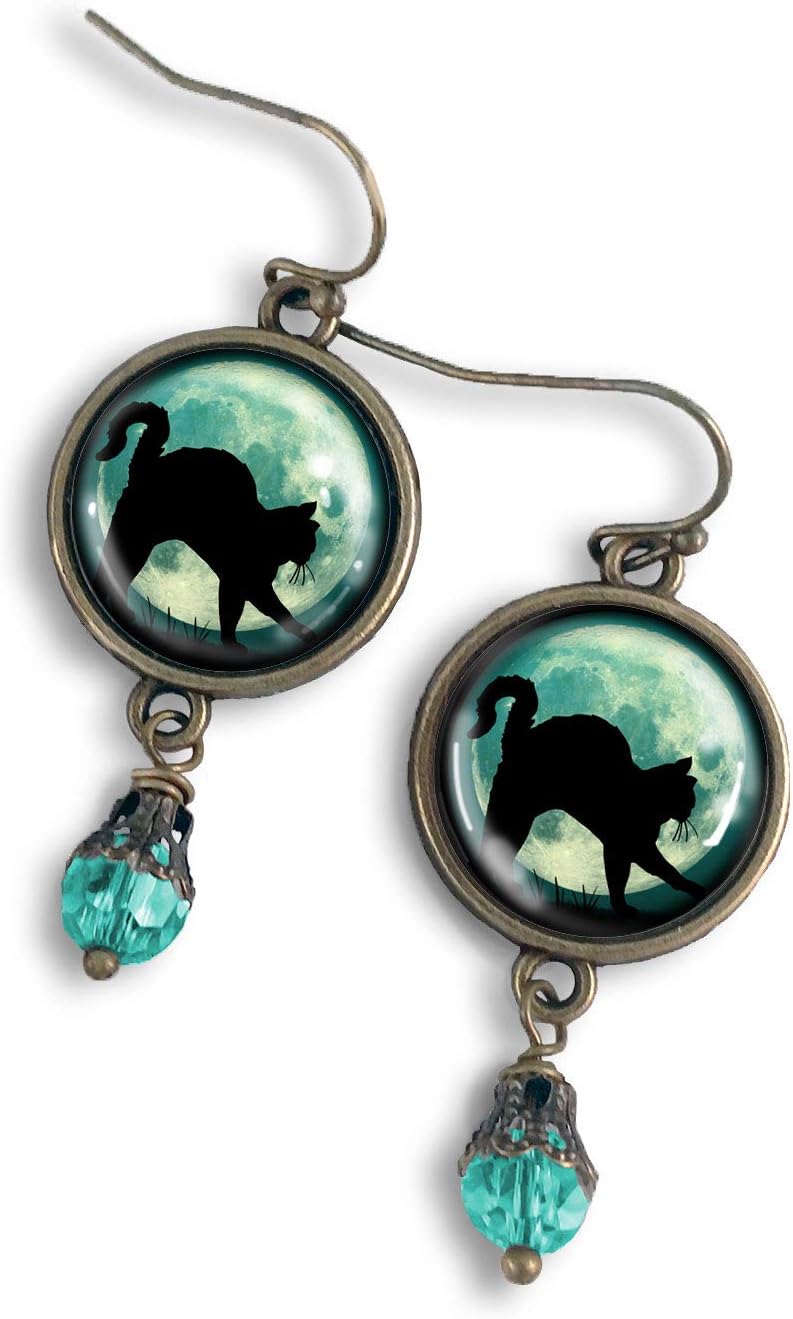 Black Cat On Blue Moon Earrings