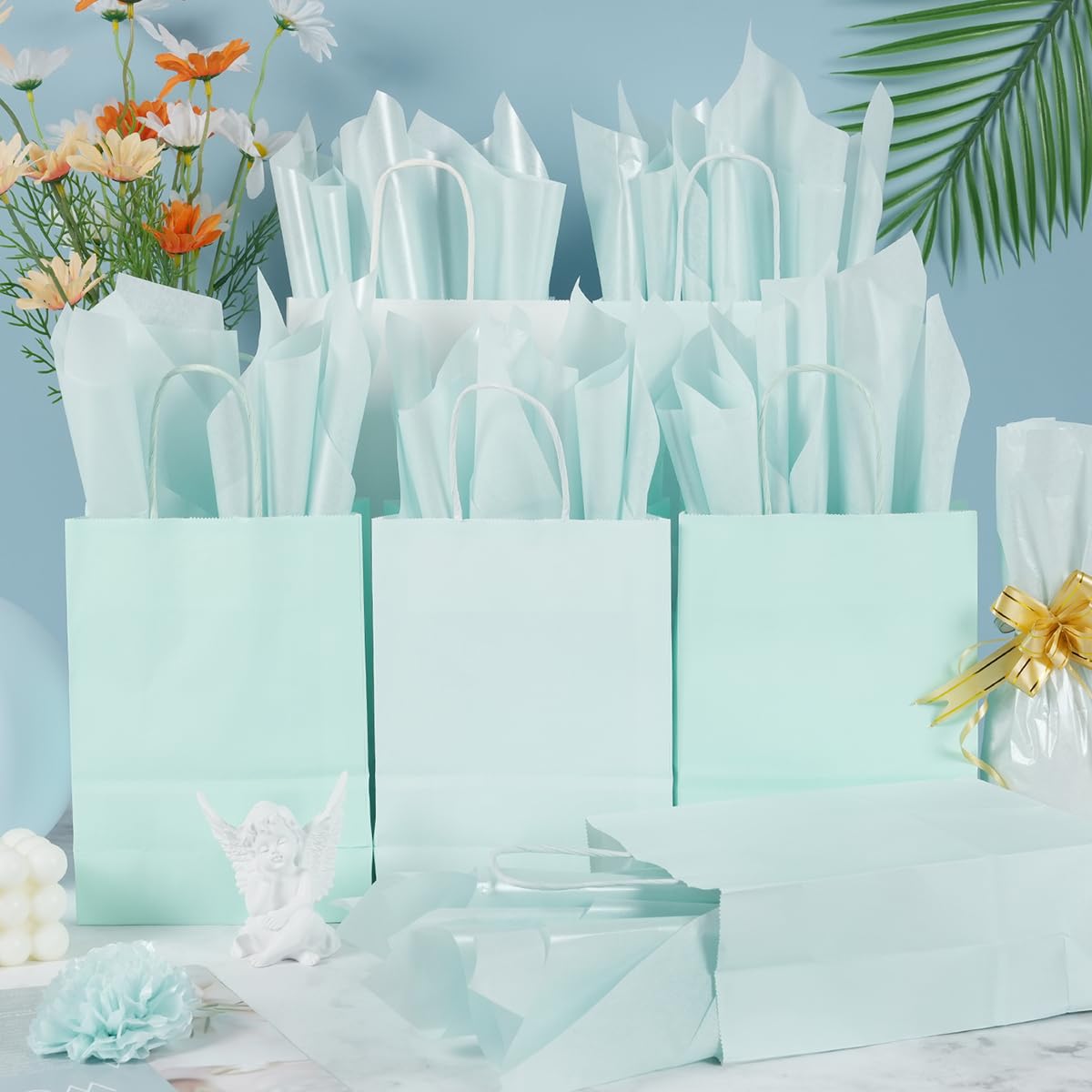Lot De 60 Feuilles Papier De Soie Bleu Layette 50x70 Cm - Pour Emballage Cadeau, Arts Créatifs