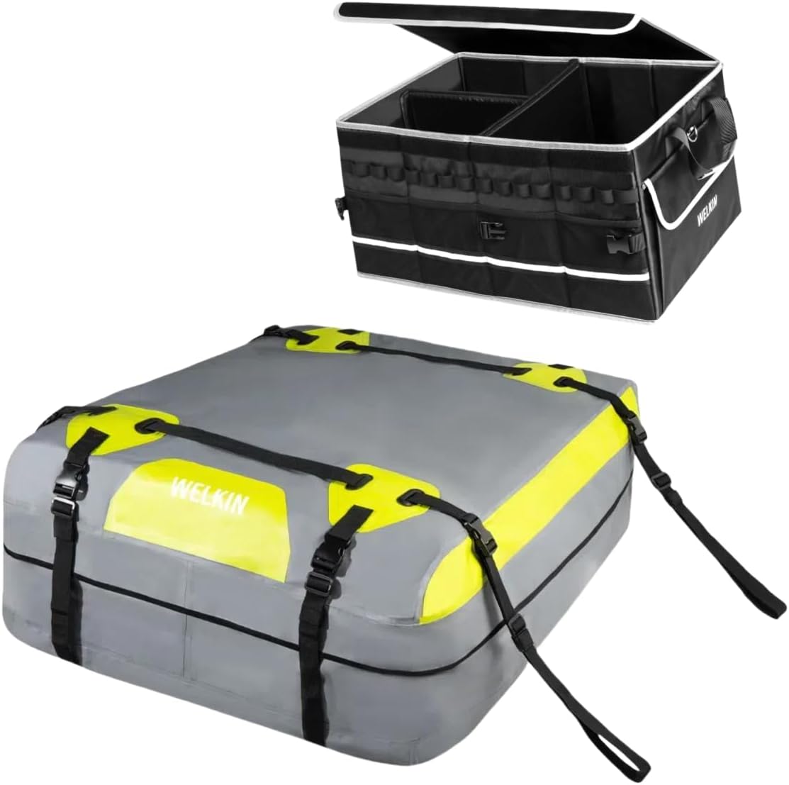 Car Storage Solutions: Roof Cargo Bag (21 cu ft) x 1 & Foldable Trunk Organizer (16 gal) x 1