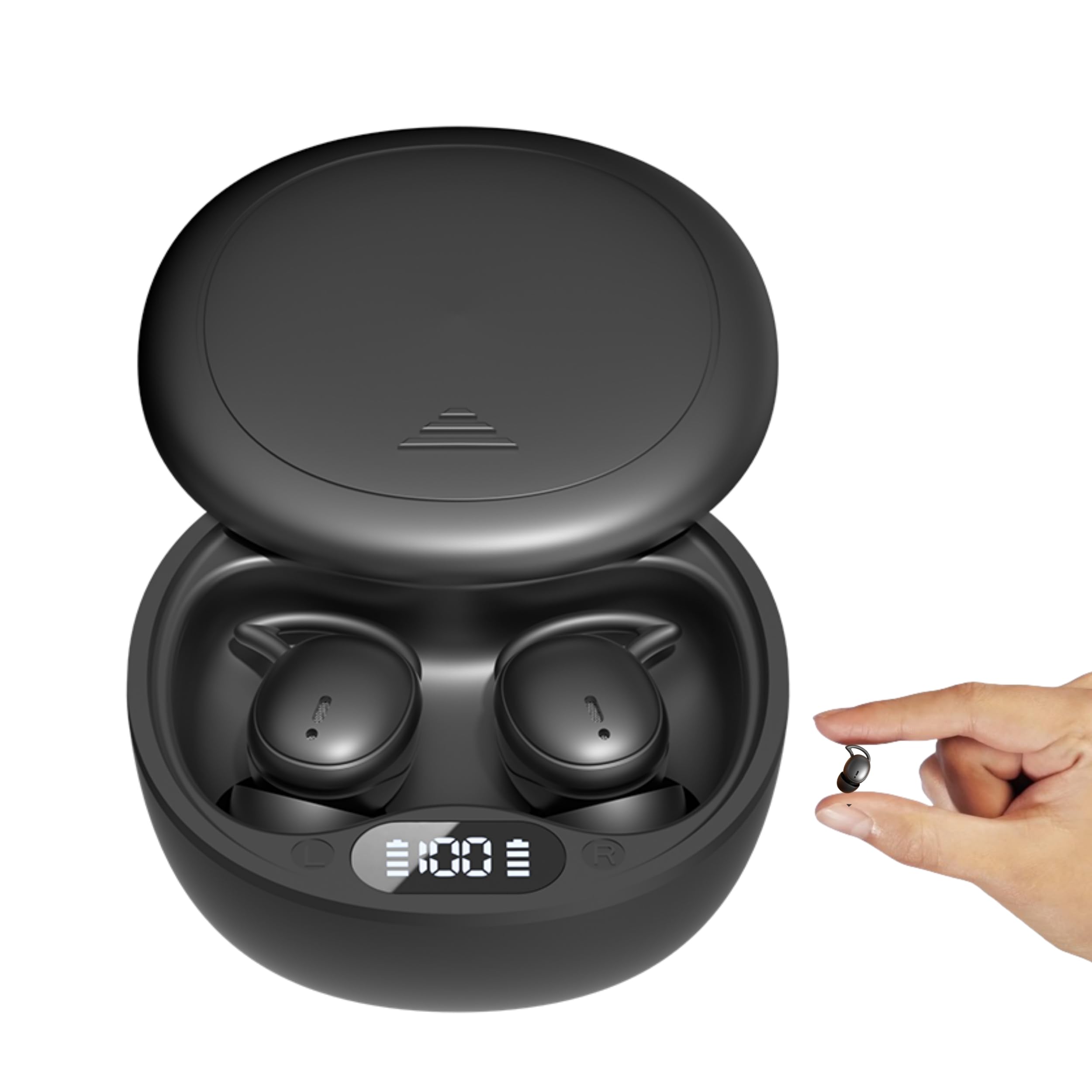 HJX M73 Sleep Earbuds for Side Sleepers, Invisible Earbuds, mini Earphones, Ultra-Light in-Ear Headphones, 50H Playtime with Charging Case, Clear