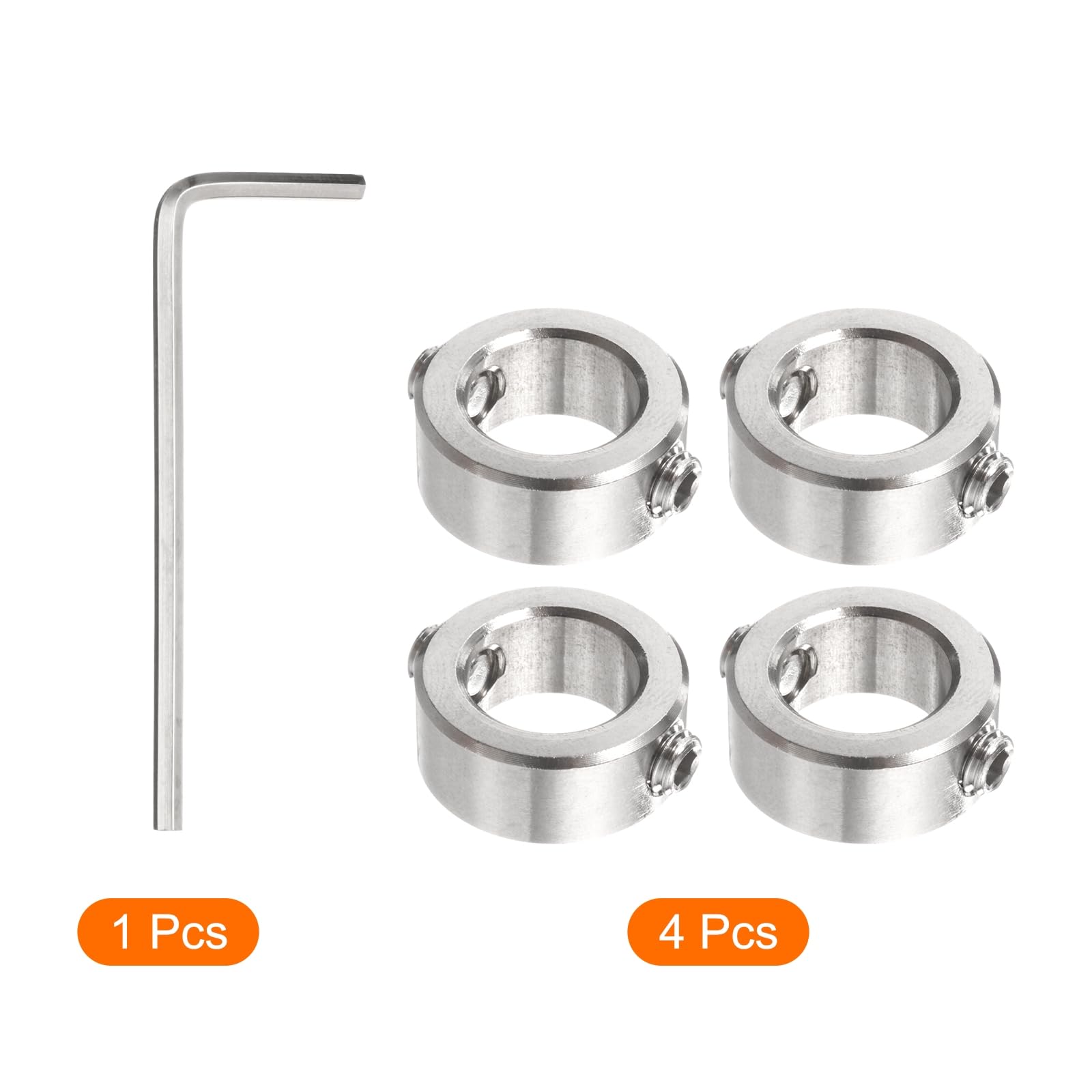 sourcing map Lot de 4 colliers d'arrêt de perçage de 12 mm, bague de limite de perçage réglable en acier inoxydable, anodisation, mandrin de positionnement avec clé hexagonale, argenté