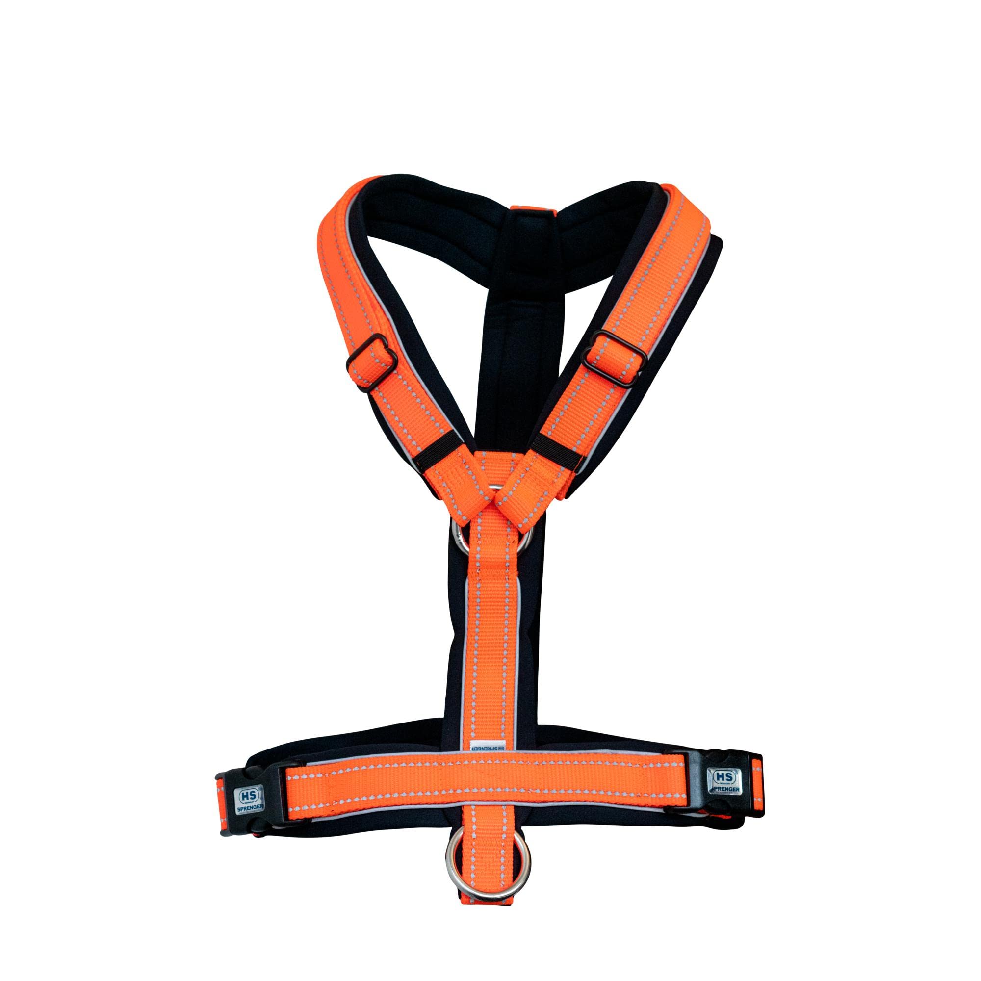Sprenger Y-Geschirr reflektierend I gepolstert mit weichem strapazierfähigen Neopren I fellschonend und ergonomisch angepasst | neon orange, L