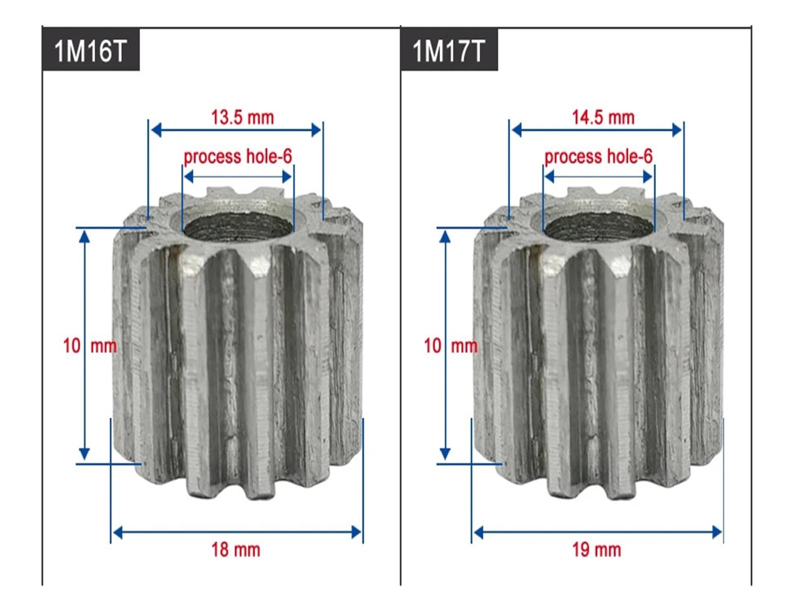 Bevel Gear Pinion Hardware Mechanical 1M12/13/14/15/16/17/18/19T Rough Hole 6mm Pinion Gear 45#Carbon Steel Material Motor Gear Total Height 10mm(16 Teeth - 6 mm)