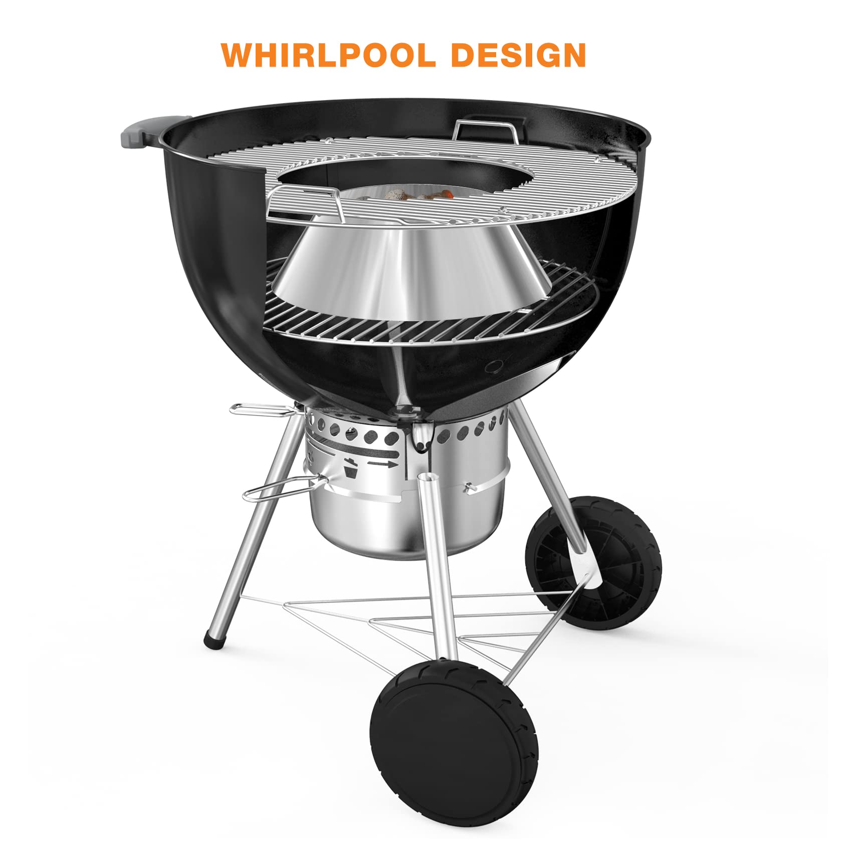 Soporte de Briquet de Carbón de Acero Inoxidable Barbacoa Whirlpool para Weber 26 Kettle Charcoal Grills 3