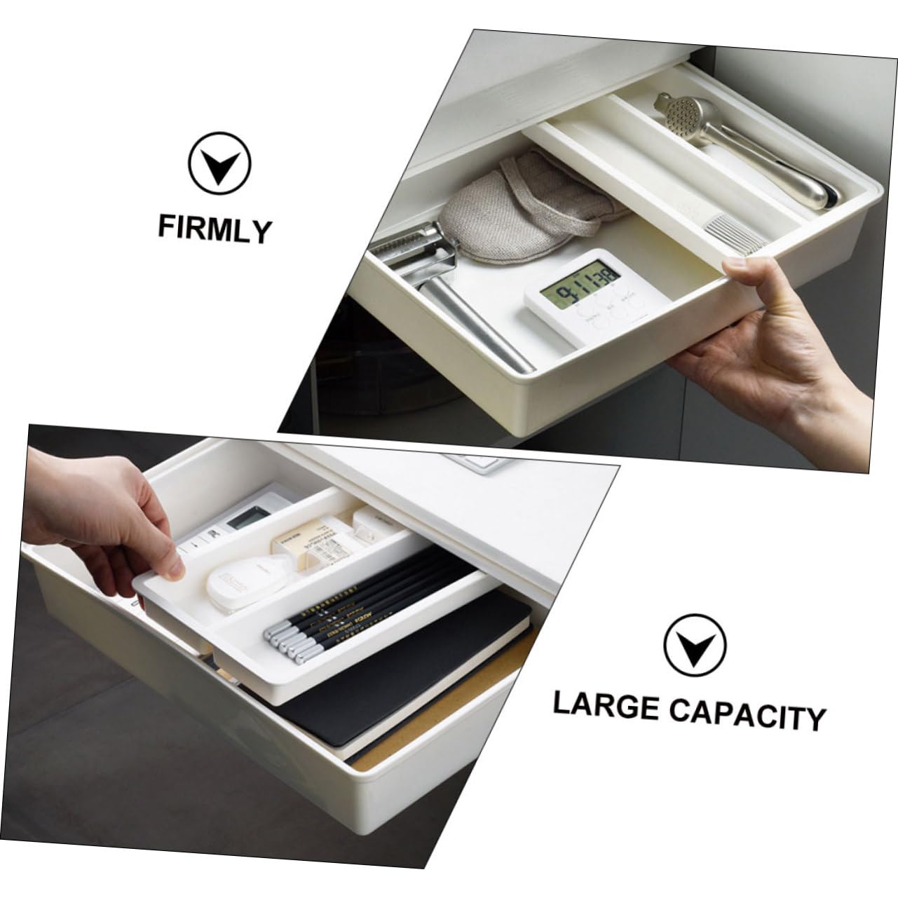 SHINEOFI Organizzatore del Cassetto in Plastica Resistente Scatola Porta Oggetti Salvaspazio per Articoli da Ufficio Cosmetici e Accessori Design Scorrevole per Casa e Ufficio