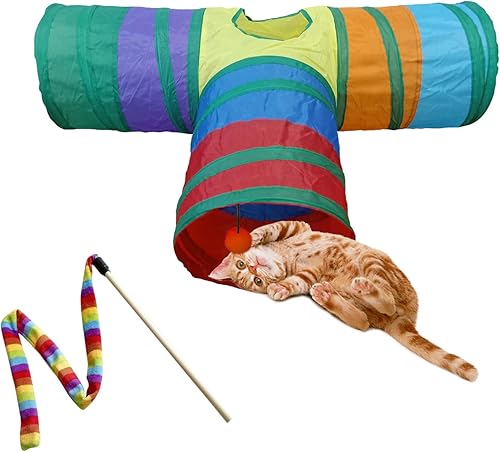 Miniatura 16 de PetLike Túnel para gatos (con juguete interactivo para gatos y juguete de hierba gatera) para gatos de interior, tubo plegable para mascotas, Negro