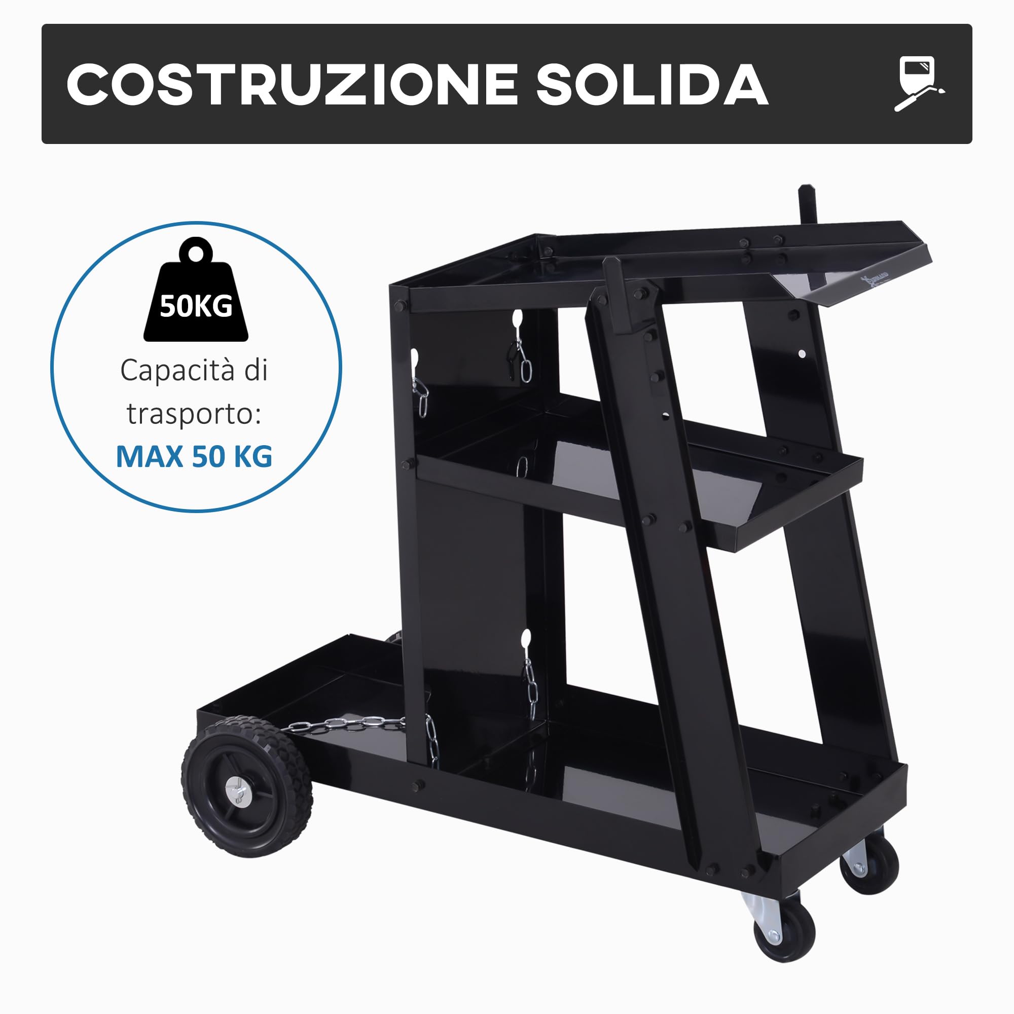 DURHAND Carrello Portautensili Attrezzi Multiuso 3 Ripiani da Officina Nero