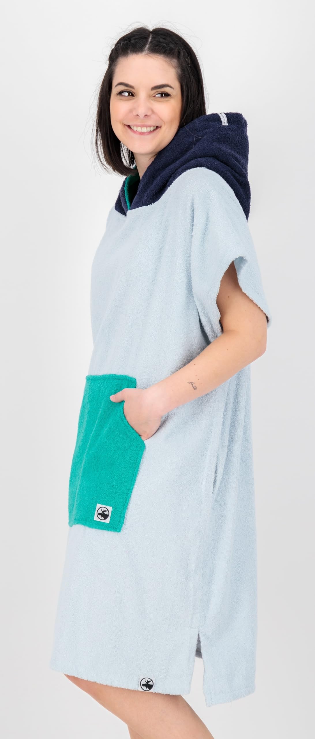 DEPROC-Active Parlee Beach Poncho de Bain, Poncho de Surf, Aide au déménagement, 100% Coton, Bleu Clair, S/Tall