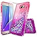Galaxy S7 w/[Tempered Glass Screen Protector], NageBee Glitter Liquid Quicksand Waterfall Floating Flowing Sparkle Shiny Bling Diamond Girls Cute Case Compatible with Samsung Galaxy S7 -Pink/Purple