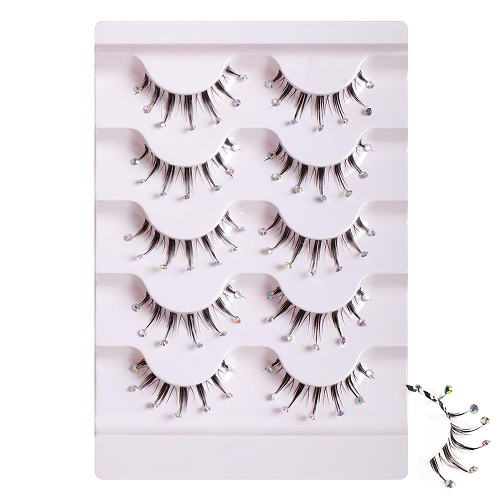 Pure Vie pestañas postizas naturales, 6 pairs false eyelashes extensiones con decoración de diamantes reutilizable individuales pelo efecto, lifting pestañas accesorios de aplicar kit regalo