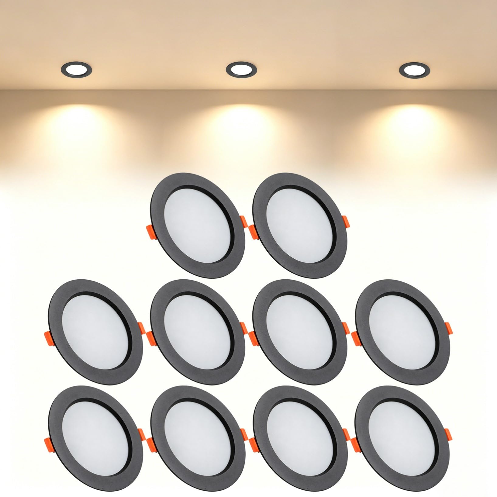 VOGHMOLD 21W Ultra Slim LED Downlight Recessed Ceiling Light 6 inch, 3000K Spot Lights Black Aluminum Trim, Cut Φ160-170mm, AC110-240V Panel Lighting for Office Hallway Closet, 10 Pack
