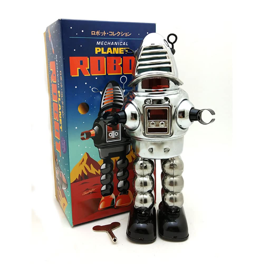 Wind Up Toy MS430 Recinzione Robot Latta Giocattolo Fotografia Oggetti di Scena Regali Creativi Vintage da Collezione Regalo per Bambini (Argento)