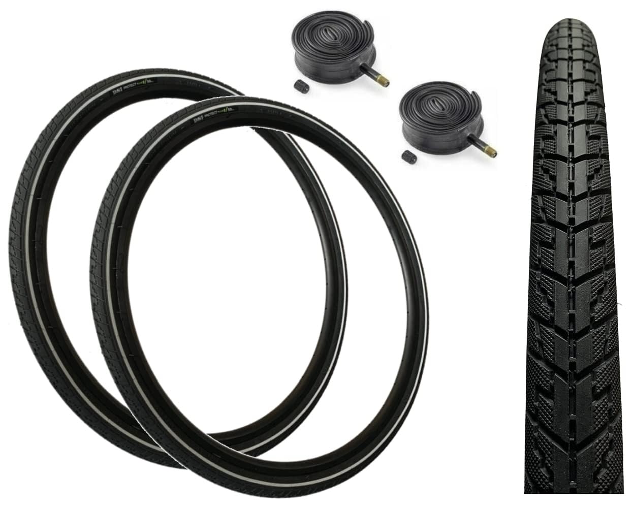 Baldys 700 x 40c Hybrid/Trekking Bike Slick Tyres 5mm Puncture Protection BLACK & Schrader Valve Inner Tubes (Pack of 2)