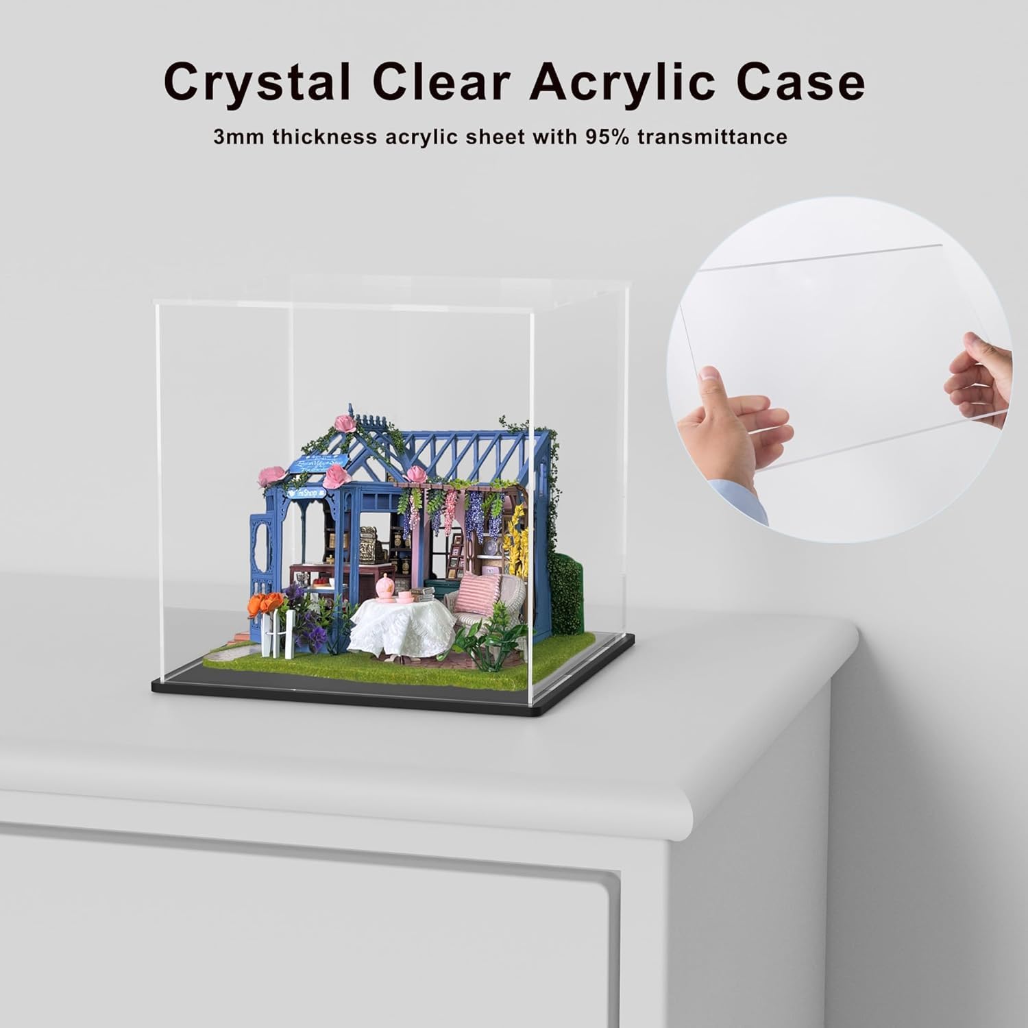 NIYANETAIL DIY Acrylic Display Case for Miniature Dollhouse | Transparent Dustproof Cover for DIY Tiny House Kit | Sturdy Acrylic Box for Crafts, Figures & Decorative Display (10x8x9 inch) 1