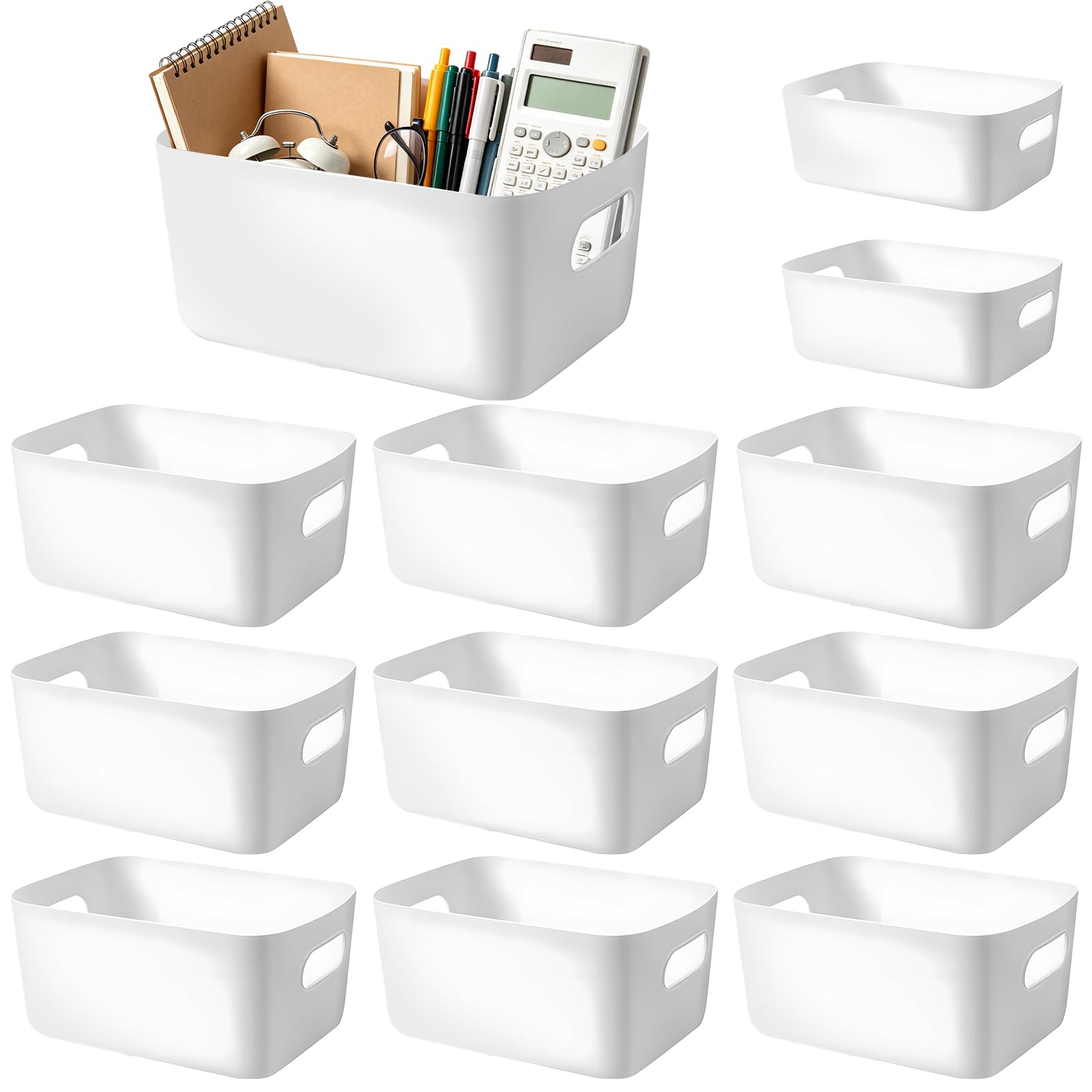 Boîtes de rangement en plastique blanc lavables avec poignées ergonomiques pour placards