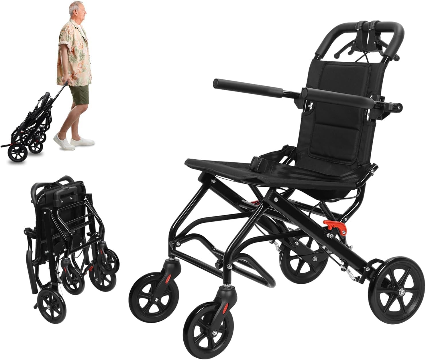 YGNVMCXJG Lightweight Transport Wheelchair – Foldable Travel Chair with Adjustable Safety Strap for Adults & Elderly