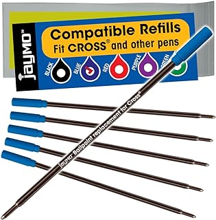 Jaymo Replacement for Cross 8511 - Measures 4.563 in / 116 mm Long - Ballpoint Pen Refill - 6 Blue