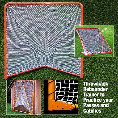EZGoal 2” Professional folding 6' x 6' lacrosse Metal Goal with a Pro LAX Rocket Throwback Rebounder Trainer to Practice Your Passes and Catches, Orange, 6 x 6-Feet (87615)