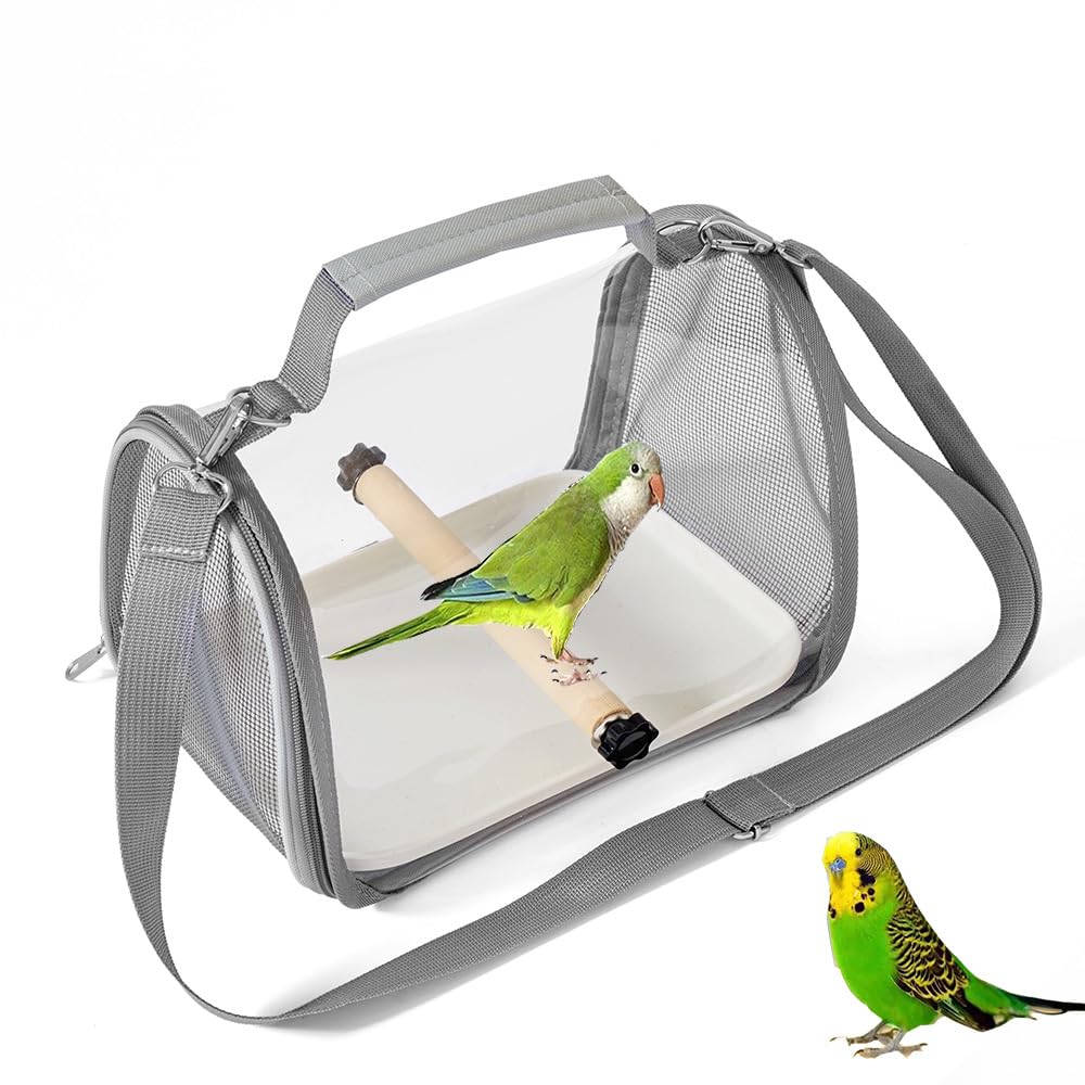 Vogelkäfig, Vogel Transportbox mit Sitzstange & Ausziehtablett, Kleintier & Vogelkäfig für Wellensittich, Sittiche, Leicht zu Reinigen, Sicherer Transport zum Tierarzt, 26x19x19 cm