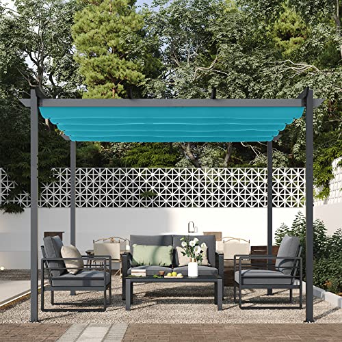 Patiorama 10’ X 10’ Outdoor Retractable Pergola With Sun Shade Canopy, Dark Gray Patio Aluminum Shelter Grape Trellis, Patio Gazebo Pergola, Large Pavillion Grill For Garden Porch Yard Bbq (Blue) #TOP1