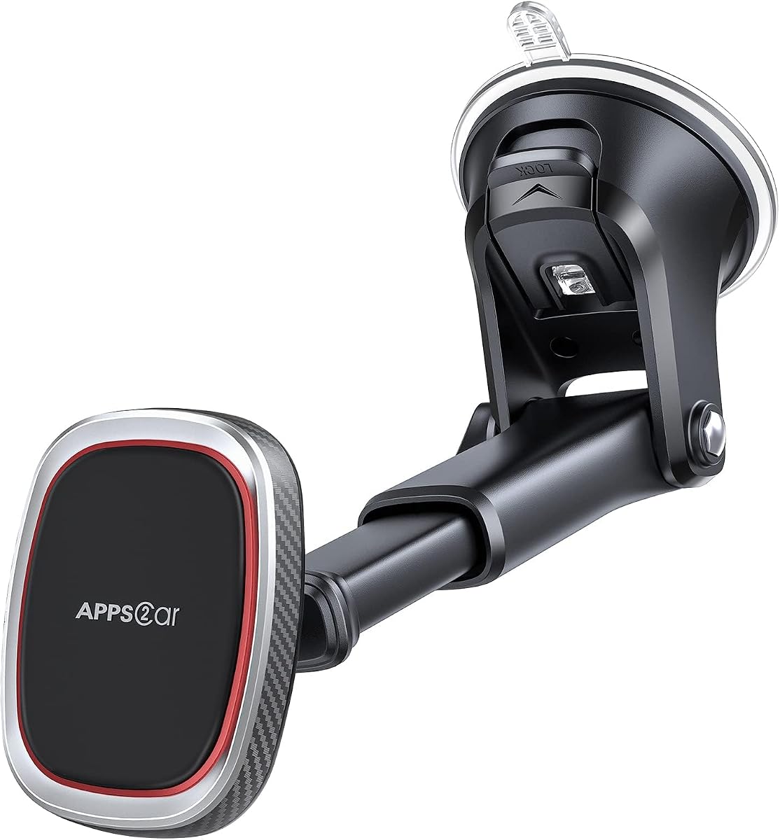 APPS2Car Magnetic Phone Holder for Car, Dashboard Windshield Phone Mount | 6 N52 Magnets, Telescopic Arm & 360° Rotation, Suction Cup Phone Mount for iPhone, Samsung & Android, Metal Plate Included