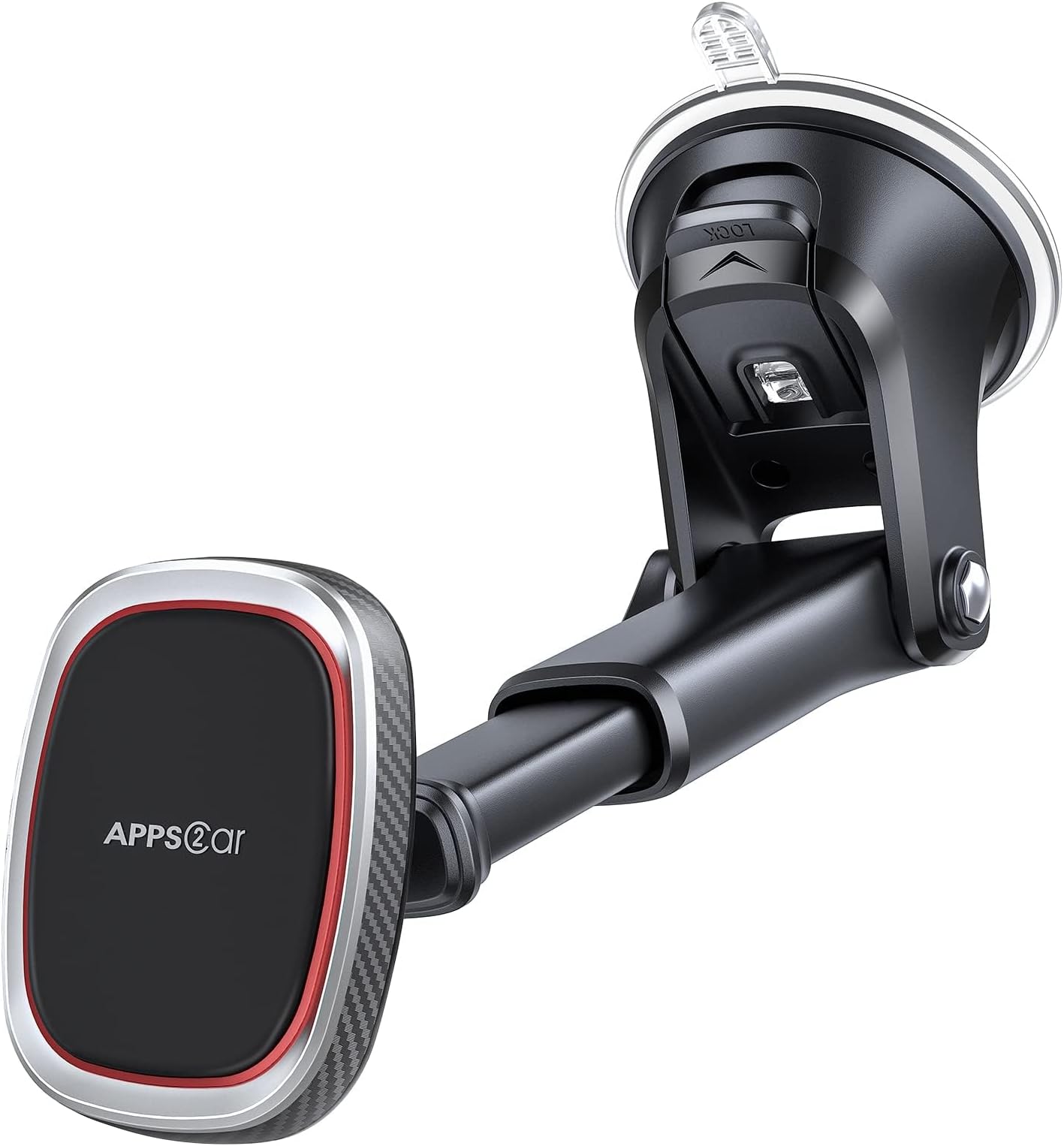 APPS2Car Magnetic Phone Holder for Car, Dashboard Windshield Phone Mount | 6 N52 Magnets, Telescopic Arm & 360° Rotation, Suction Cup Phone Mount for iPhone, Samsung & Android, Metal Plate Included