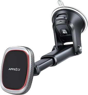 APPS2Car Magnetic Phone Holder for Car, Dashboard Windshield Phone Mount | 6 N52 Magnets, Telescopic Arm & 360 Rotation, Suction Cup Phone Mount for iPhone, Samsung & Android, Metal Plate Included
