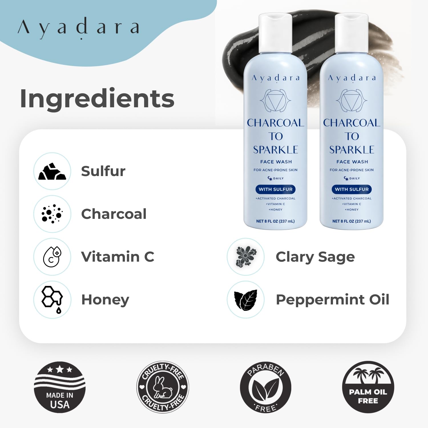 Severe Acne Charcoal Face Wash, 8 oz, Daily Cleanser with Sulfur and Honey, Face Cleanser for Acne, Deep Cleansing Charcoal Face Wash for Women and Men, 425+ Uses - Image 5