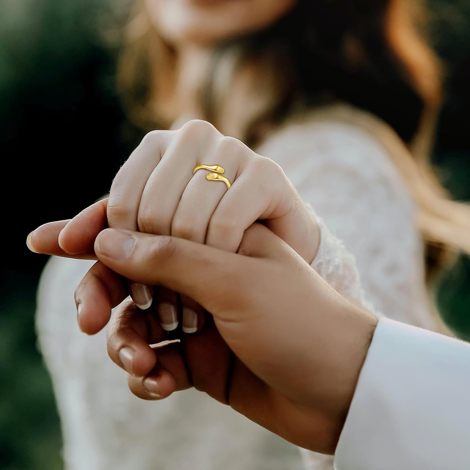 INFUSEU Gold Hug Rings for Women Granddaughter Teen Girls Cute Sterling Silver Adjustable Ring Love Gifts for Her Girlfriend Mom Wife Best Friend - Image 5