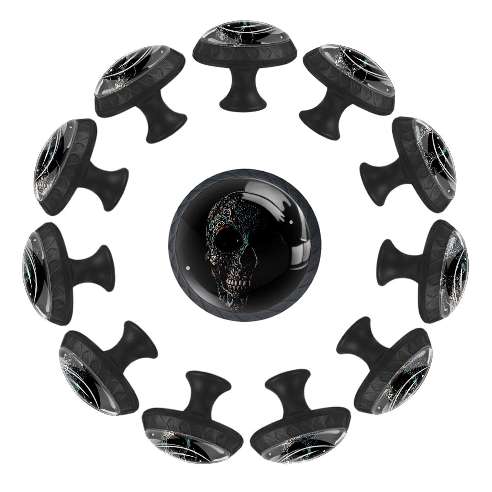 Boutons de tiroir crâne noir 35mm lot de 12 poignées rondes pour meuble et commode