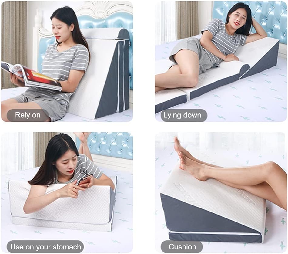 Wedge Pillows for Sleeping Foam Bed Wedges Body Positioners Incline Pillow for Adults for Legs and Back Support Pillow Acid Reflux Heartburn Snoring Reading – Soft Washable Cover