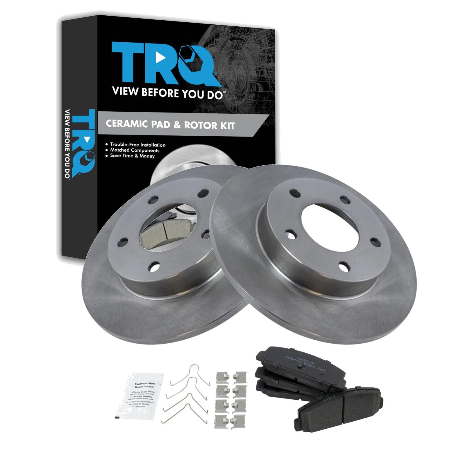 TRQ Rear Brake Pad and Rotor Set Ceramic Compatible with 2003 Mazda Protege
