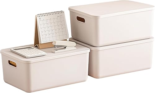Miniatura 7 de Contenedores de almacenamiento de plástico con tapas, cestas de almacenamiento, contenedor con asa, contenedores organizadores de almacenamiento