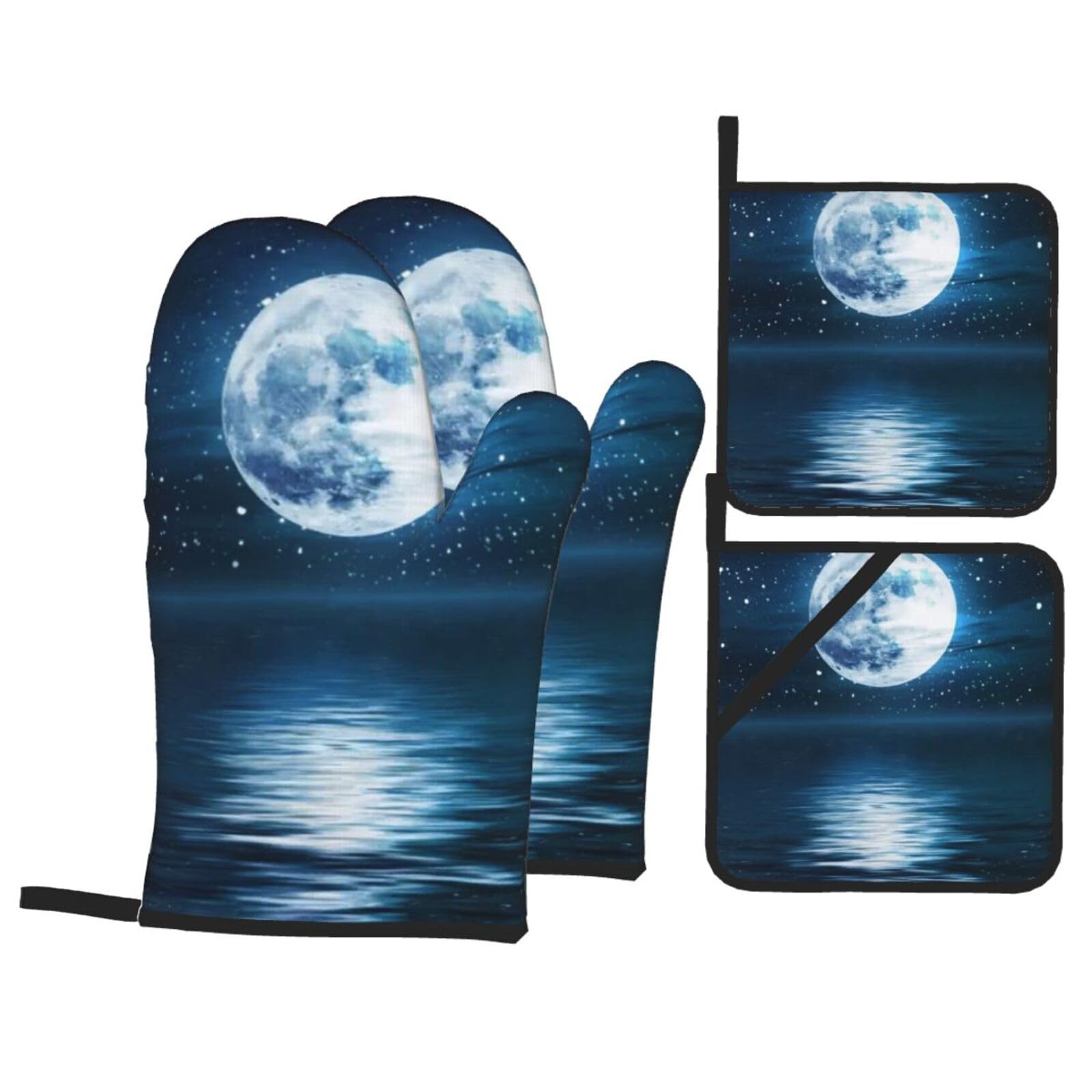 Night Sky Print Stylish Heat-Resistant Oven 4-Piece Set Kitchen Gloves Roasting Daily Cooking