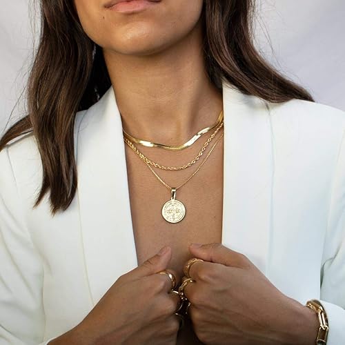 Miniatura 3 de Collar de espiga para mujer, chapado en oro de 14 quilates, cadena de serpiente plana de 0.157 in, gargantilla de cadena de hueso de serpiente,