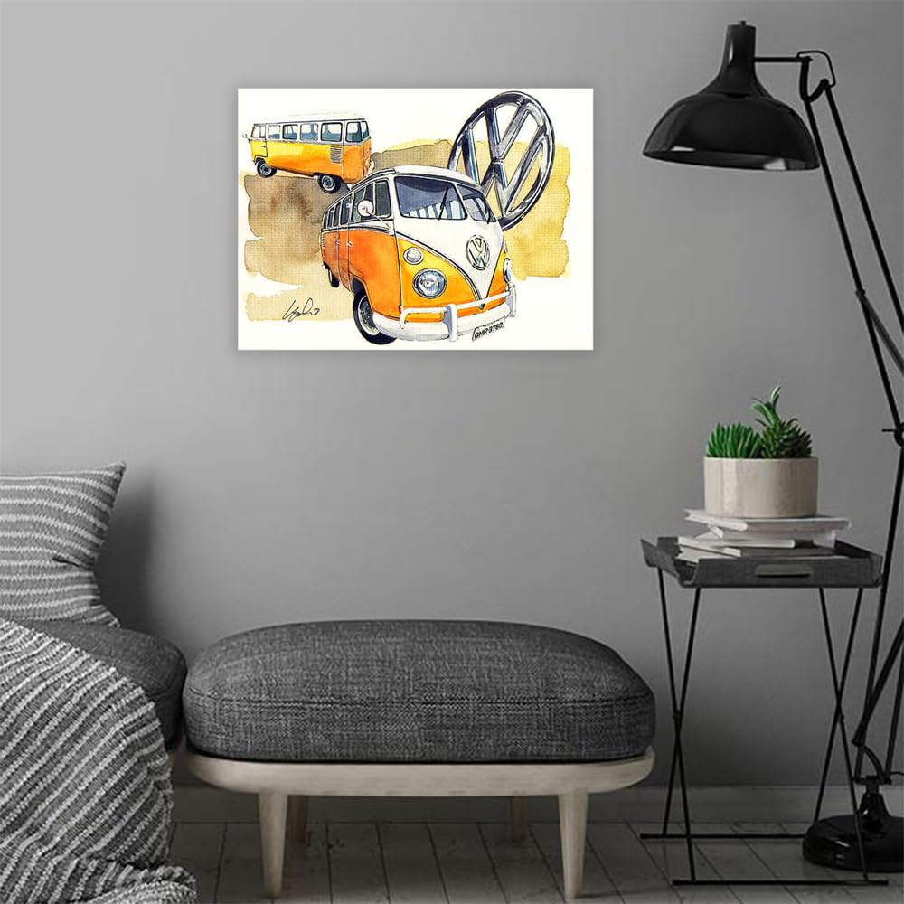 VERRE ARTVERRE ART Printed Framed Canvas Painting for Home Decor Office Wall Studio Wall Living Room Decoration (22x14inch Wrapped) - Vw Kombi