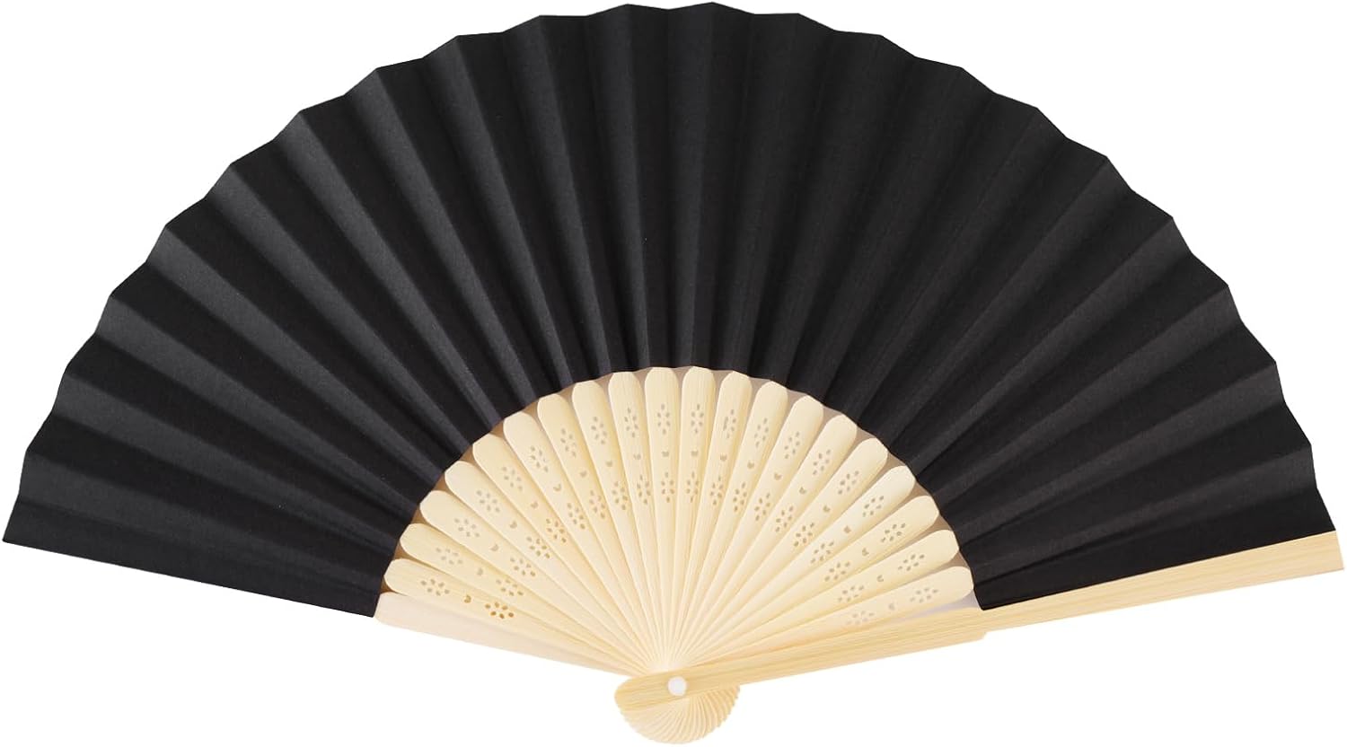 50pcs Black Paper Hand Fan Bamboo Folding Fan Handheld Paper Fan for Wedding Party and Home Decoration