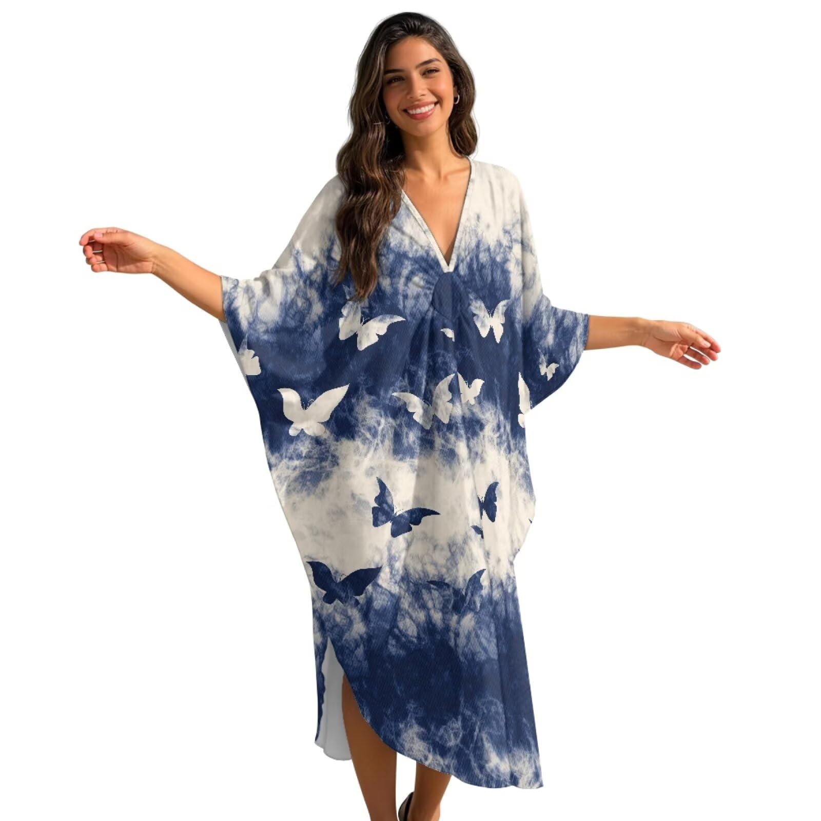 Poceacles Abito caftano da donna modello tie-dye Plus Size Boho abito con maniche a pipistrello Flowey Caftano Beach Cover Up