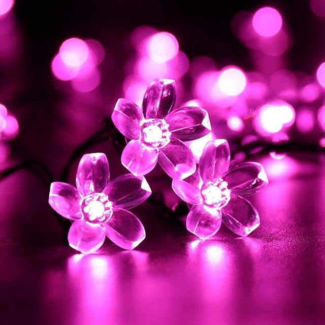 KINGCOO Solar Flower String Lights Outdoor, Waterproof 21FT 50LED Peach Cherry Blossom Solar Fairy String Lights 8modes for Gardens Indoor Home Wedding Christmas Party Holiday Decorations (Pink)