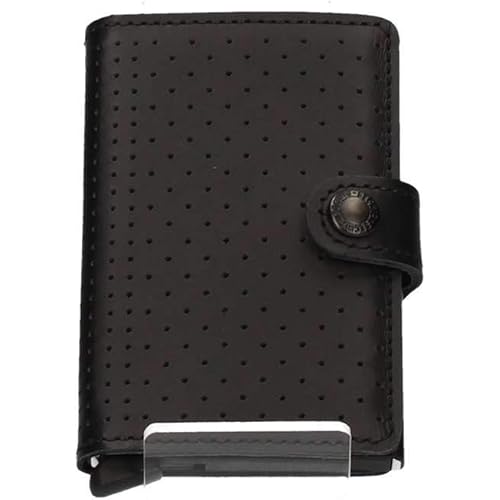 Secrid Men Mini Wallet Genuine Leather Perforated Black RFID Safe Card Case max 12 cards