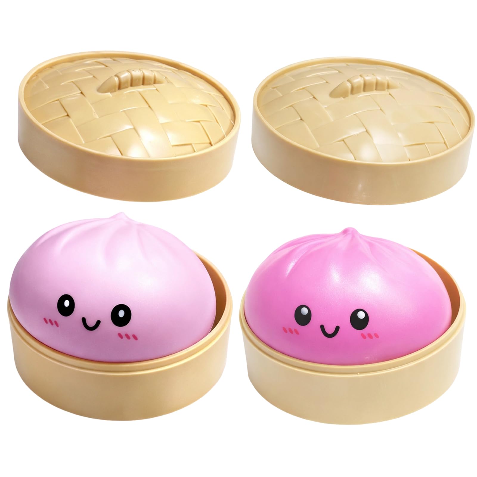 Dumpling Fidget, 2 pcs Mystery Dumplings fidget Stress Balls with Expression, Glitter Dumpling fidget with Food Steamer, Desk Companion