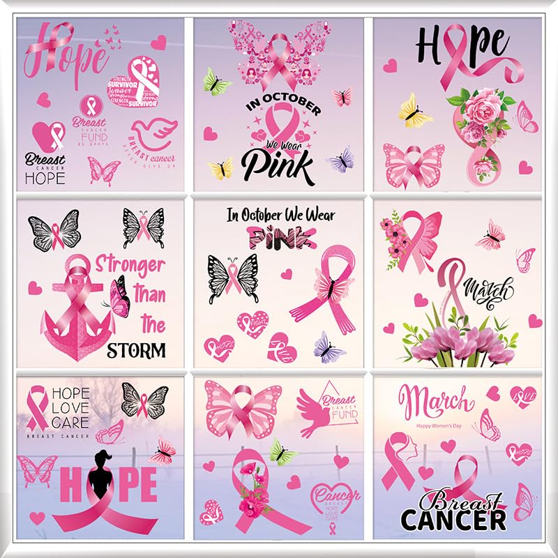 9 hojas adhesivos ventana rosa conciencia cáncer miniatura 3