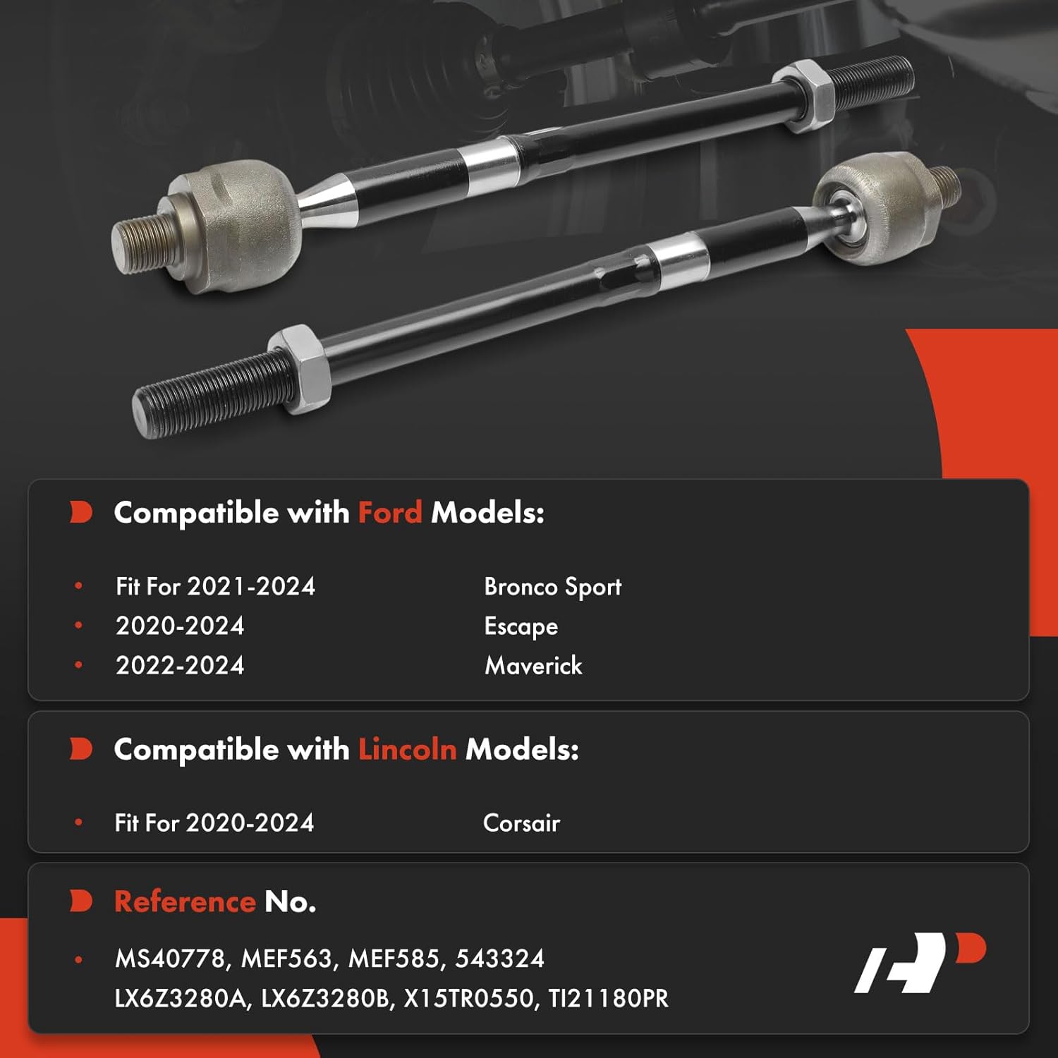 A-Premium 2 x Front Inner Tie Rod Ends, Compatible with Ford Escape 2020-2024, Bronco Sport 2021-2024, Maverick 2022-2024 & Lincoln Corsair 2020-2024