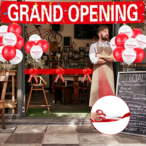 Grand Opening Ribbon Cutting Ceremony Kit Grand Opening Banner Decorations with 10'' Scissors 40 Pcs Balloons Satin Ribbon Bows and More Supplies for Business Events(Red)